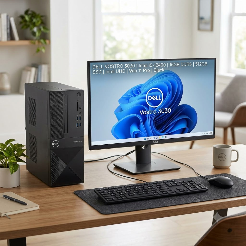New Model 2027: Dell Vostro 3030 Desktop | Intel i5-12400 | 16GB DDR5 | 512GB SSD | Intel UHD | Win 11 Pro | Black | Wired Keybd & Mouse