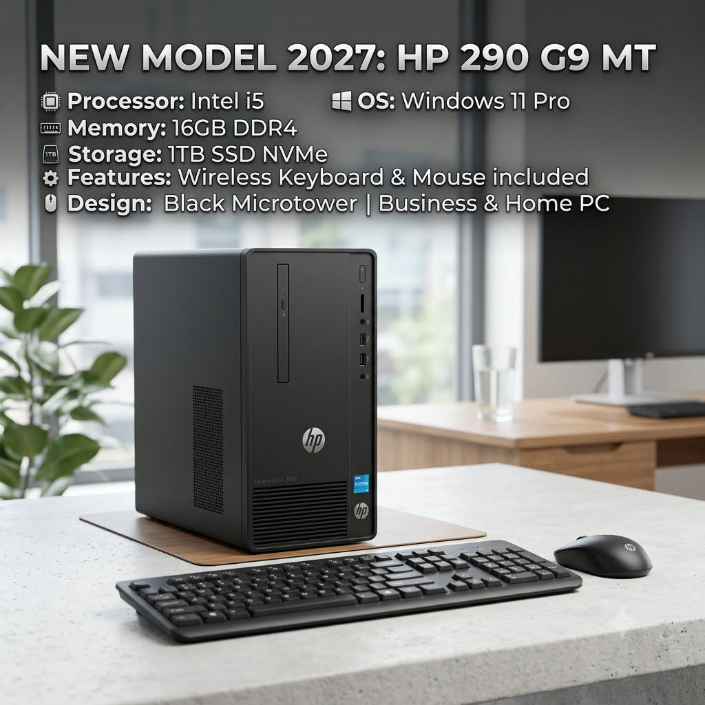 New Model 2027: HP 290 G9 MT | Intel i5 | 16GB DDR | 1TB SSD | Win 11 Pro | Black | Keybd & Mouse | Desktop Business & Home PC