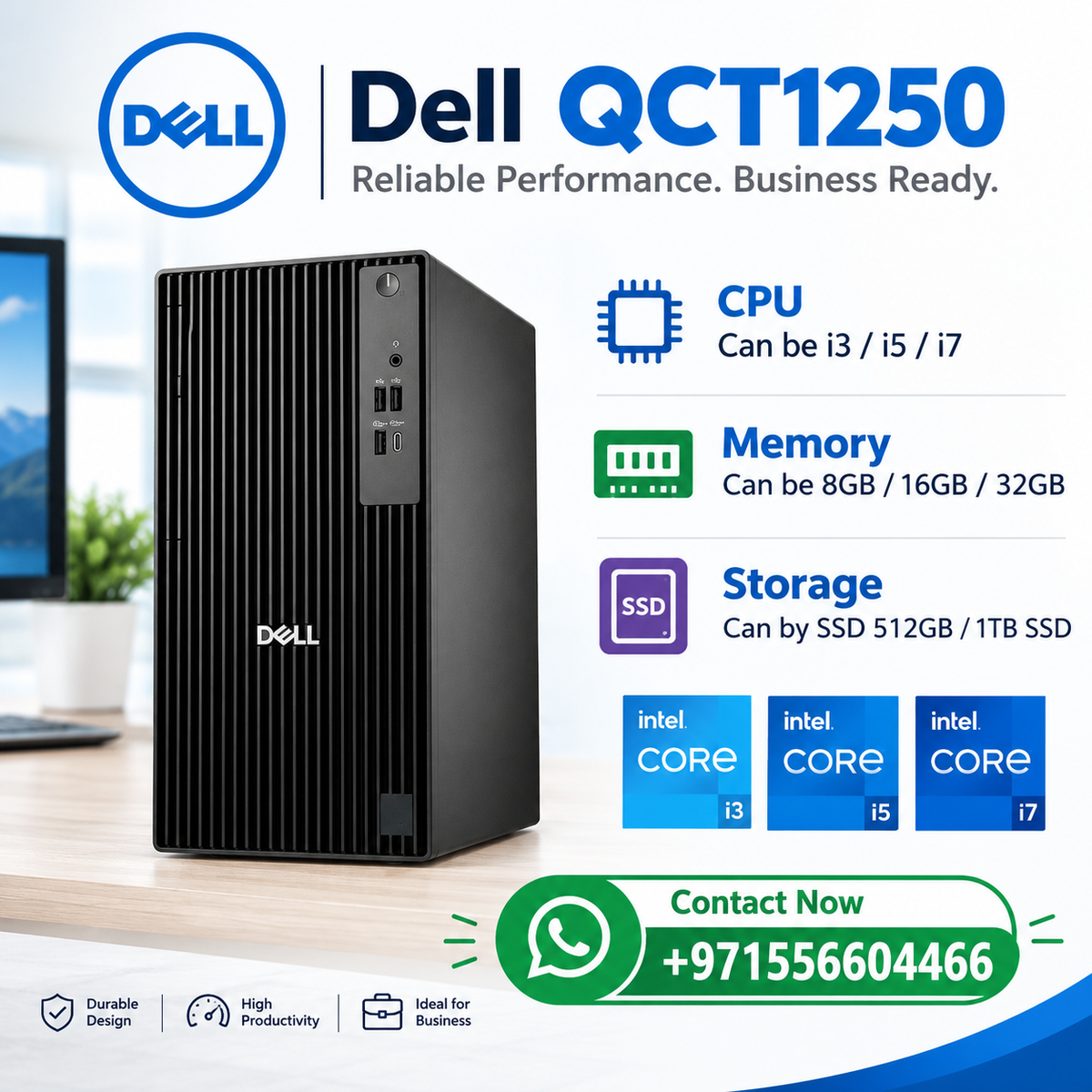 New Model 2027: Dell QCT1250 Pro Tower | Intel Core Ultra 5 235 | 8GB DDR5 | 512GB SSD | Win 11 Pro | Black | Wired Keybd & Mouse