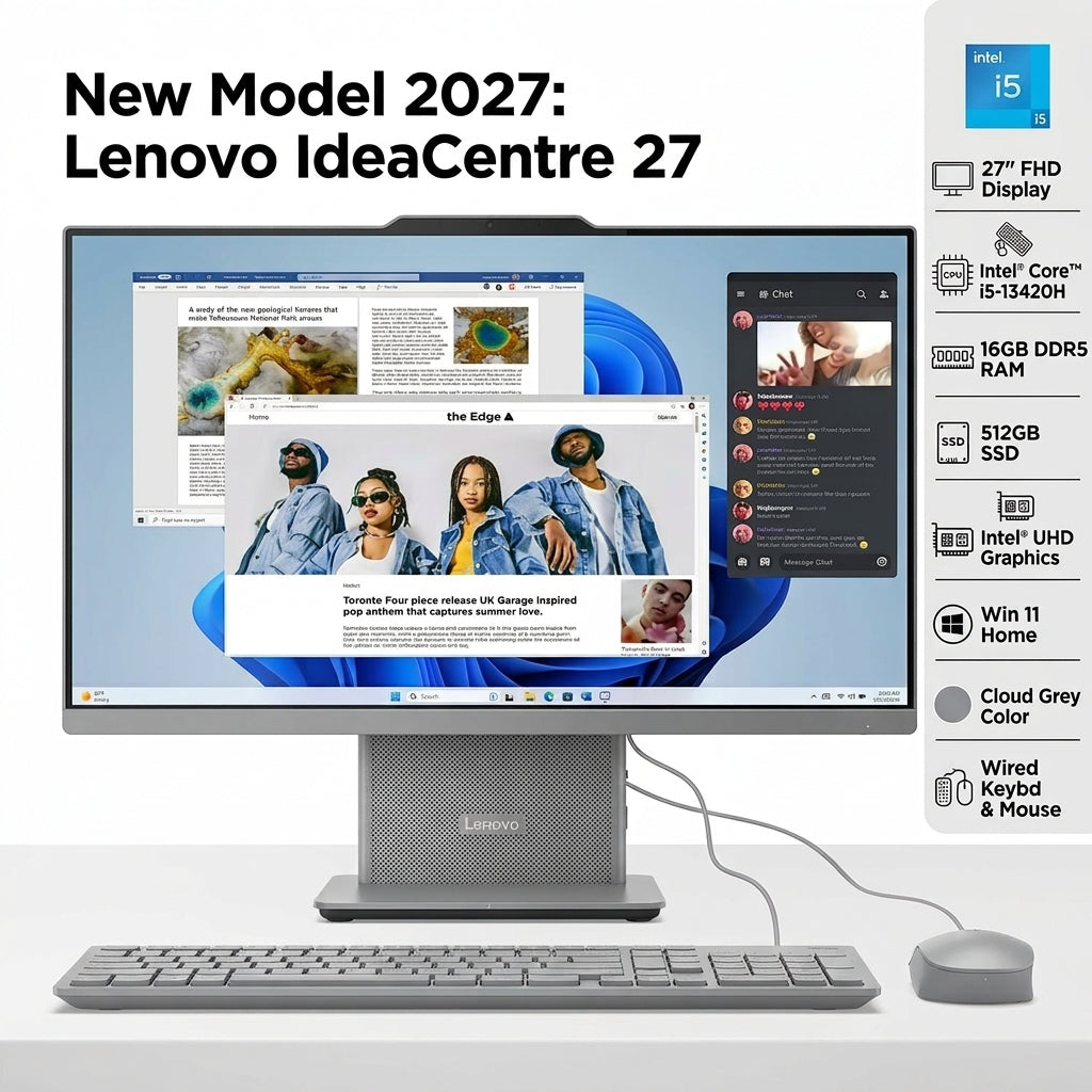 New Model 2027: Lenovo IdeaCentre 27 | 27" FHD | Intel i5-13420H | 16GB | 512GB SSD | Intel UHD | Win 11 Home | Cloud Grey | Wired Keybd & Mouse