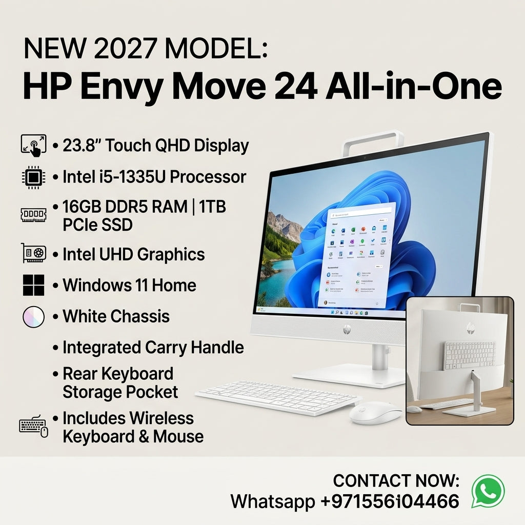 New 2027 Model: HP Envy Move 24 | 23.8" Touch QHD | Intel i5-1335U | 16GB RAM | 1TB SSD | Intel UHD | Win 11 Home | White | Wireless Keyboard