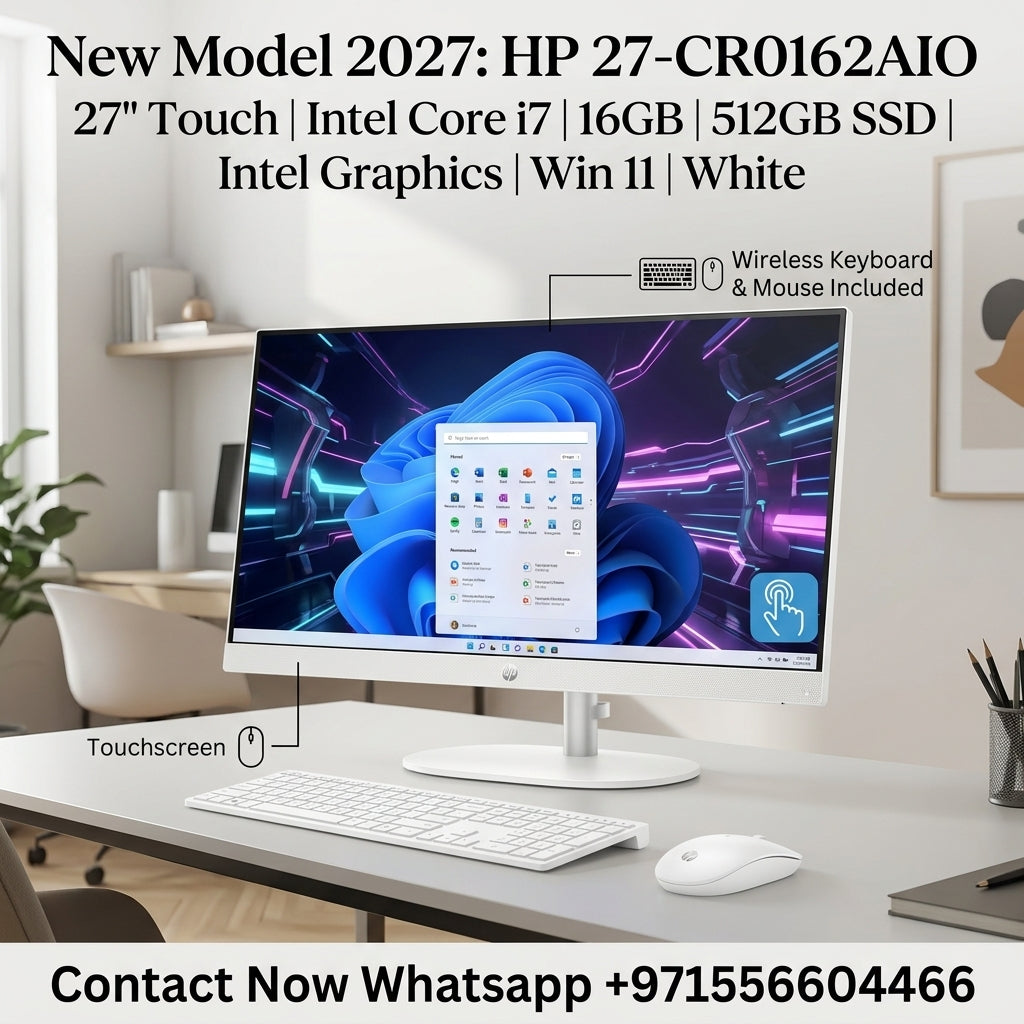 New Model 2027: HP 27-CR0162AIO | 27" Touch | Intel Core i7 | 16GB | 512GB SSD | Intel Graphics | Win 11 | White | Wireless Keybd & Mouse