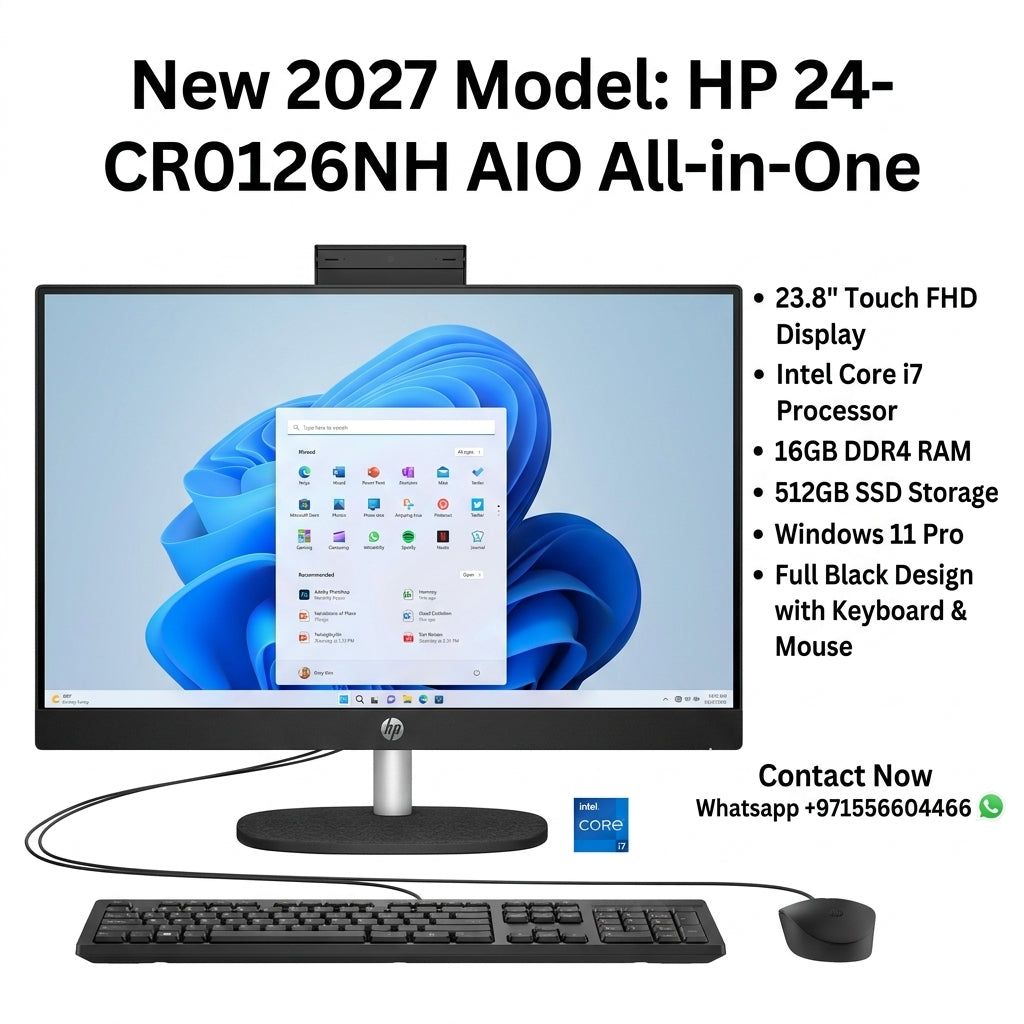 New 2027 Model: HP 24-CR0126NH AIO All-in-One | 23.8" Touch FHD | Intel Core i7 | 16GB DDR4 RAM | 512GB SSD | Win 11 Pro | BLACK | Keyboard & Mouse