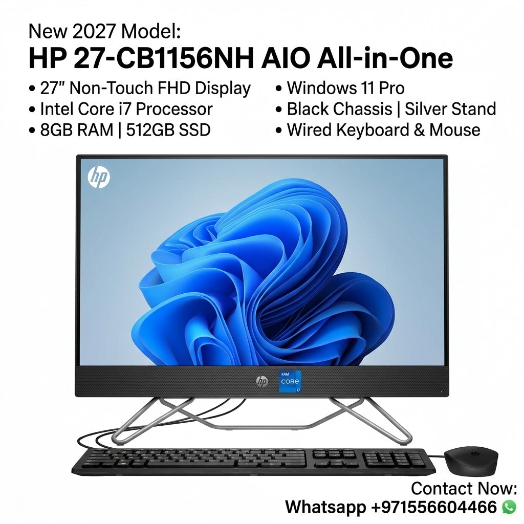 New 2027 Model: HP 27-CB1156NH AIO All-in-One | 27" Non-Touch FHD | Intel Core i7 | 8GB RAM | 512GB SSD | Win 11 Pro | Black | Wired Keybd & Mouse