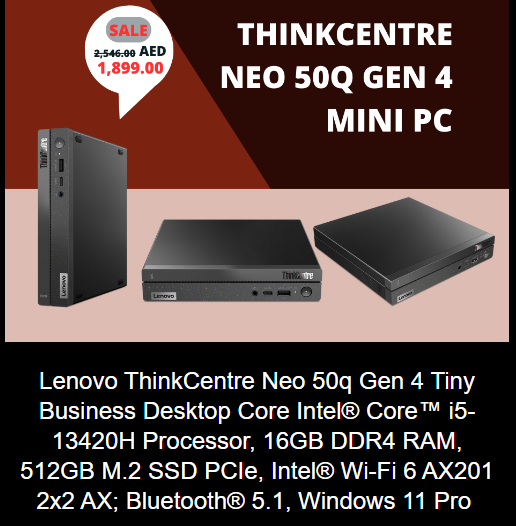 Lenovo ThinkCentre Neo 50q Gen 4 (2025) - Intel Core i5-13420H - 16GB DDR4 RAM - 512GB M.2 SSD PCIe - Intel Wi-Fi 6 AX201 - Bluetooth 5.1 - Windows 11 Pro - Tiny Form Factor - Original Accessories - Brand New - Sealed Pack
