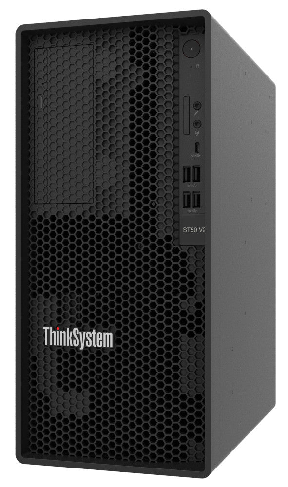 Brand New 2025 Lenovo ST50-V2 Server - Intel Xeon E-2324G Processor - 16GB RAM (2x8GB DDR4) - 2TB HDD + 256GB SSD - DOS Operating System - Brand New - Original Packaging - 1-Year Warranty