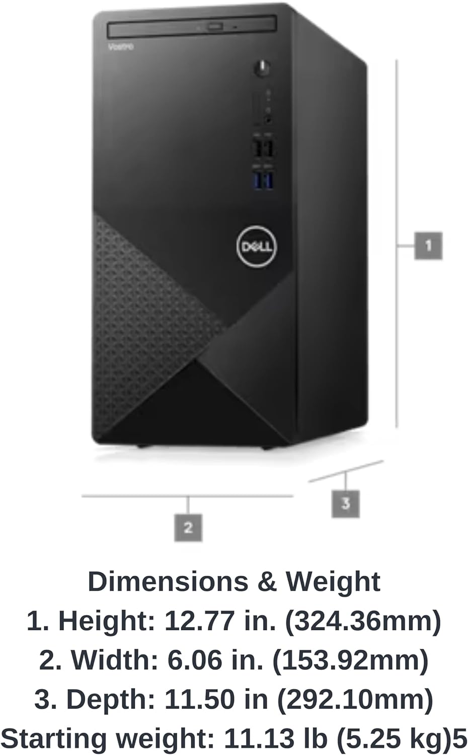 Dell Vostro 3910 (2025) - Intel Core i3-12100 Processor - 4GB DDR4 RAM - 256GB SSD - Wi-Fi 802.11ac - Bluetooth 5.0 - Sleek, DVD-drive-free design