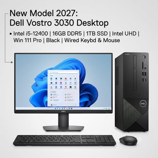 New Model 2027: Dell Vostro 3030 Desktop | Intel i5-12400 | 16GB DDR5 | 1TB SSD | Intel UHD | Win 11 Pro | Black | Wired Keybd & Mouse
