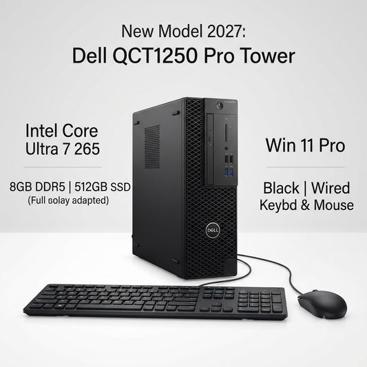 New Model 2027: Dell QCT1250 Pro Tower | Intel Core Ultra 7 265 | 8GB DDR5 | 512GB SSD | Win 11 Pro | Black | Wired Keybd & Mouse