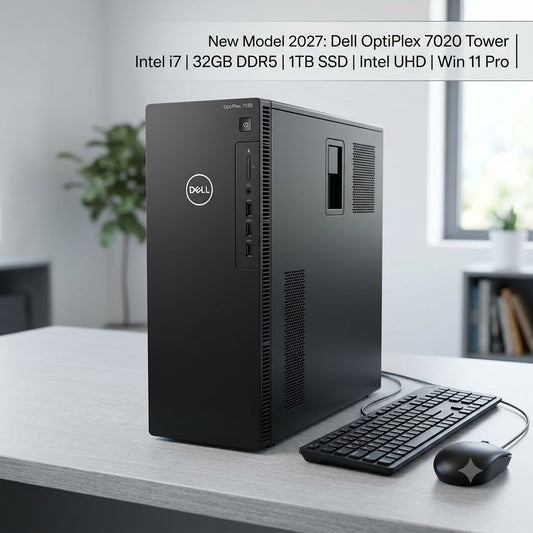 New Model 2027: Dell OptiPlex 7020 Tower | Intel i7 | 32GB DDR5 | 1TB SSD | Intel UHD | Win 11 Pro | Black | Wired Keybd & Mouse