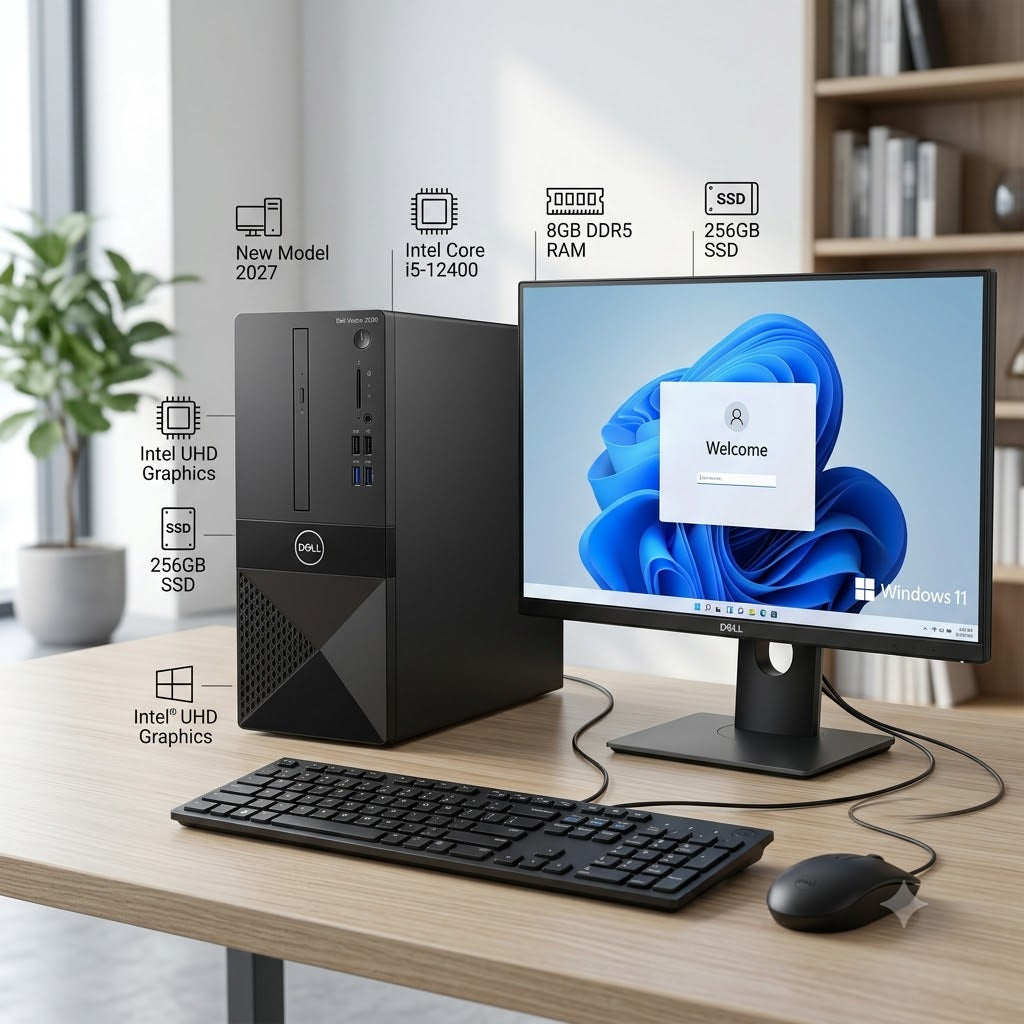 New Model 2027: Dell Vostro 3030 Desktop | Intel i5-12400 | 8GB DDR5 | 256GB SSD | Intel UHD | Win 11 Pro | Black | Wired Keybd & Mouse