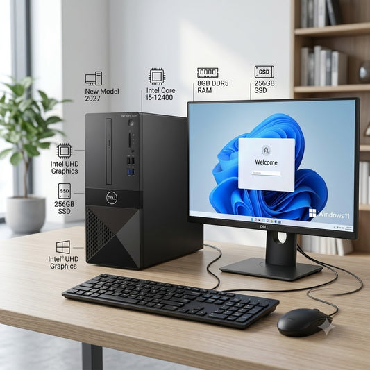 New Model 2027: Dell Vostro 3030 Desktop | Intel i5-12400 | 8GB DDR5 | 256GB SSD | Intel UHD | Win 11 Pro | Black | Wired Keybd & Mouse