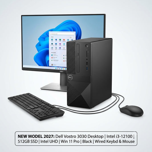 New Model 2027: Dell Vostro 3030 Desktop | Intel i3-12100 | 8GB DDR5 | 512GB SSD | Intel UHD | Win 11 Pro | Black | Wired Keybd & Mouse