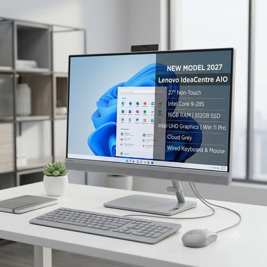 New Model 2027: Lenovo IdeaCentre AIO | 27" Non-Touch | Intel Core 9-285 | 16GB | 512GB SSD | Intel UHD | Win 11 Pro | Cloud Grey | Wired Keybd & Mouse