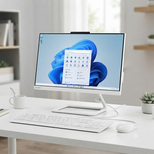 New Model 2027: Lenovo IdeaCentre AIO | 24" Non-Touch | Intel Dual Core | 8GB | 512GB SSD | Intel UHD | Win 11 Pro | White | Wired Keybd & Mouse