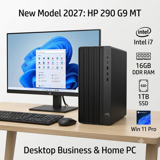 New Model 2027: HP 290 G9 MT | Intel i7 | 16GB DDR | 1TB SSD | Win 11 Pro | Black | Keybd & Mouse | Desktop Business & Home PC