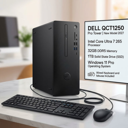 New Model 2027: Dell QCT1250 Pro Tower | Intel Core Ultra 7 265 | 32GB DDR5 | 1TB SSD | Win 11 Pro | Black | Wired Keybd & Mouse