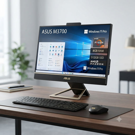 New Model 2027: ASUS M3700 AIO | 27" Touch | AMD Ryzen 7 5700U | 8GB | 512GB SSD | AMD Radeon | Win 11 Pro | Black-Gold | Original Keybd & Mouse