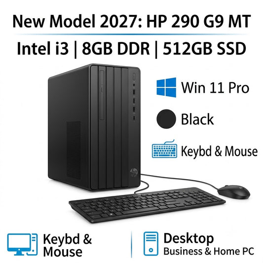 New Model 2027: HP 290 G9 MT | Intel i3 | 8GB DDR | 512GB SSD | Win 11 Pro | Black | Keybd & Mouse | Desktop Business & Home PC
