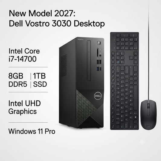 New Model 2027: Dell Vostro 3030 Desktop | Intel i7-14700 | 8GB DDR5 | 1TB SSD | Intel UHD | Win 11 Pro | Black | Wired Keybd & Mouse