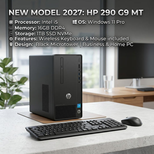 New Model 2027: HP 290 G9 MT | Intel i5 | 16GB DDR | 1TB SSD | Win 11 Pro | Black | Keybd & Mouse | Desktop Business & Home PC