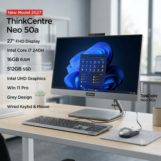 New Model 2027: Lenovo ThinkCentre Neo 50a | 27" FHD | Intel Core 7 240H | 16GB | 512GB SSD | Intel UHD | Win 11 Pro | Grey | Wired Keybd & Mouse