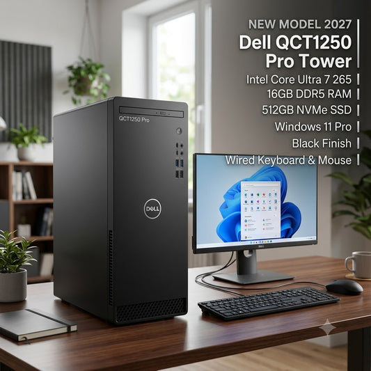 New Model 2027: Dell QCT1250 Pro Tower | Intel Core Ultra 7 265 | 16GB DDR5 | 512GB SSD | Win 11 Pro | Black | Wired Keybd & Mouse