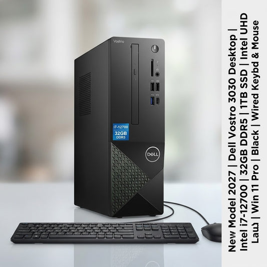 New Model 2027: Dell Vostro 3030 Desktop | Intel i7-12700 | 32GB DDR5 | 1TB SSD | Intel UHD | Win 11 Pro | Black | Wired Keybd & Mouse