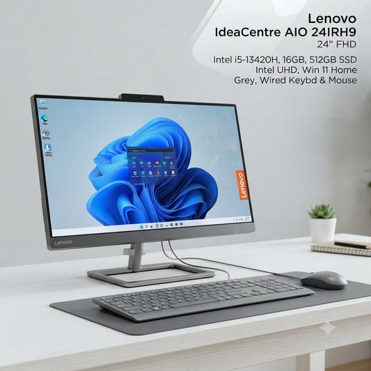 New Model 2027: Lenovo IdeaCentre AIO 24IRH9 | 24" FHD | Intel i5-13420H | 16GB | 512GB SSD | Intel UHD | Win 11 Home | Grey | Wired Keybd & Mouse