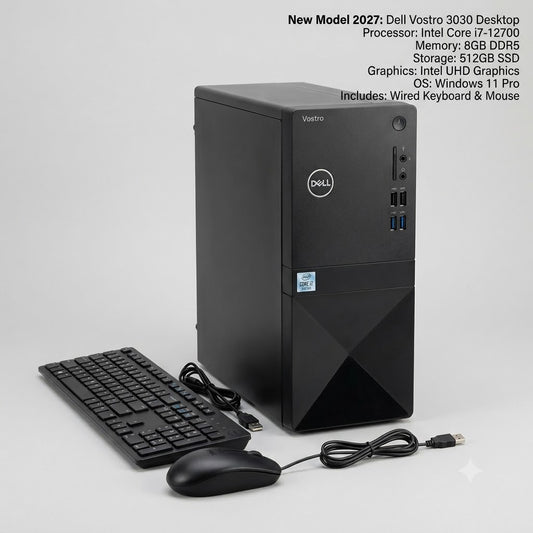 New Model 2027: Dell Vostro 3030 Desktop | Intel i7-12700 | 8GB DDR5 | 512GB SSD | Intel UHD | Win 11 Pro | Black | Wired Keybd & Mouse