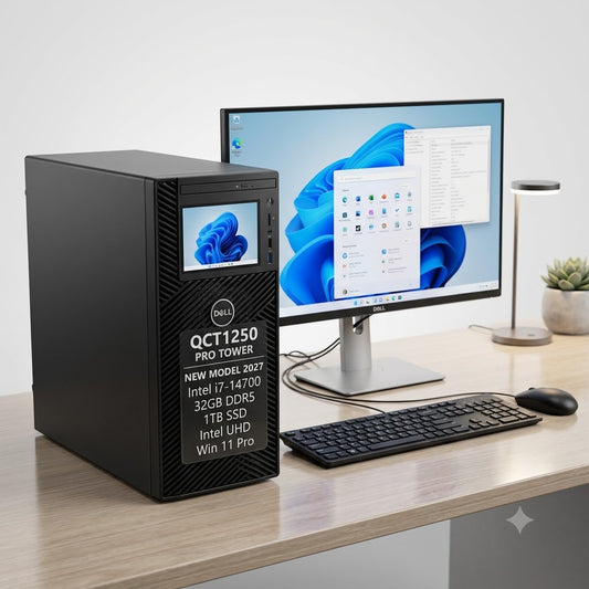 New Model 2027: Dell QCT1250 Pro Tower | Intel i7-14700 | 32GB DDR5 | 1TB SSD | Intel UHD | Win 11 Pro | Black | Wired Keybd & Mouse