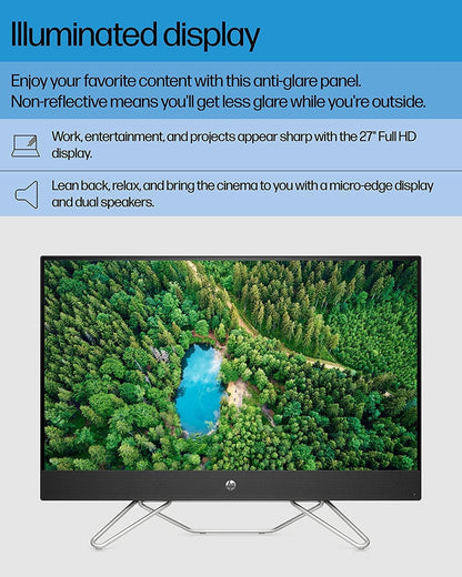 Brand New Original 👌 All in One (AIO) Newest Model 2025 HP 27-CB1156NH 27"FHD, Intel Core I7-1255U With Intel Turbo Boost Technology, Intel Iris Xe Graphics, 8GB DDR4-3200 MHz RAM (1 X 8 GB) , 512GB SSD,  Non Touch, Windows 11 Pro, Black