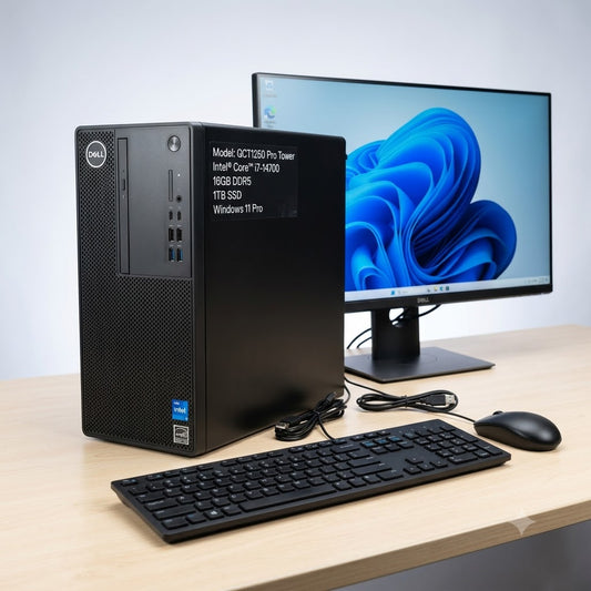 New Model 2027: Dell QCT1250 Pro Tower | Intel i7-14700 | 16GB DDR5 | 1TB SSD | Intel UHD | Win 11 Pro | Black | Wired Keybd & Mouse