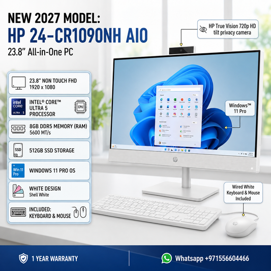 New 2027 Model: HP 24-CR1090NH AIO All-in-One | 23.8" Non Touch FHD | Intel Ultra 5 | 8GB DDR5 | 512GB SSD | Win 11 Pro | White | Keyboard & Mouse