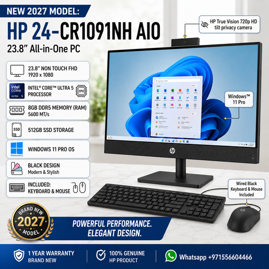 New 2027 Model: HP 24-CR1091NH AIO All-in-One | 23.8" Non Touch FHD | Intel Ultra 5 | 8GB DDR5 | 512GB SSD | Win 11 Pro | Black | Keyboard & Mouse