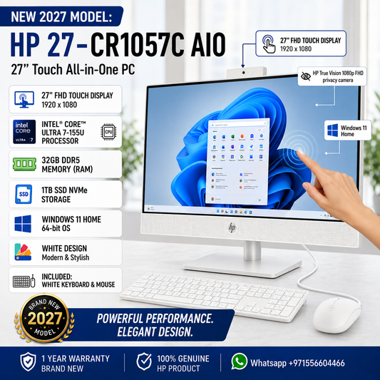 New 2027 Model: HP 27-CR1057C AIO All-in-One | 27" FHD | Intel Ultra 7 | 32GB DDR5 RAM | 1TB SSD NVMe | Windows 11 HOME | White | Keyboard & Mouse