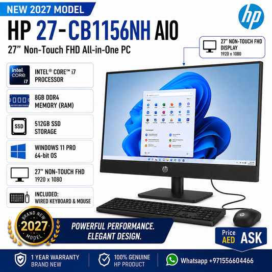 New 2027 Model: HP 27-CB1156NH AIO All-in-One | 27" Non-Touch FHD | Intel Core i7 | 8GB RAM | 512GB SSD | Win 11 Pro | Black | Wired Keybd & Mouse
