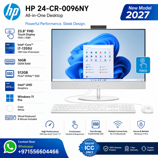 New Model 2027: HP 24-CR-0096NY AIO | 23.8" Touch | Intel i7-1355U | 16GB | 512GB SSD | Intel UHD | Win 11 Pro | White | Wired Keybd & Mouse
