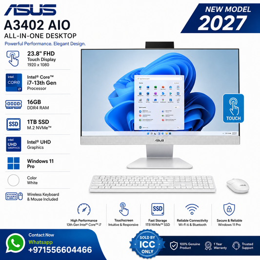 New Model 2027: ASUS A3402 AIO | 23.8" Touch | Intel i7-13th Gen | 16GB | 1TB SSD | Intel UHD | Win 11 Pro | White | Wireless Keybd & Mouse