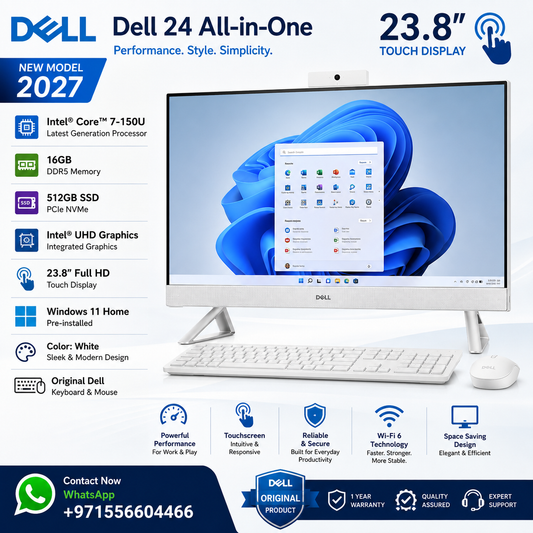 New Model 2027: Dell 24 AIO | 23.8" Touch | Intel Core 7-150U | 16GB | 512GB SSD | Intel UHD | Win 11 Home | White | Original Keybd & Mouse