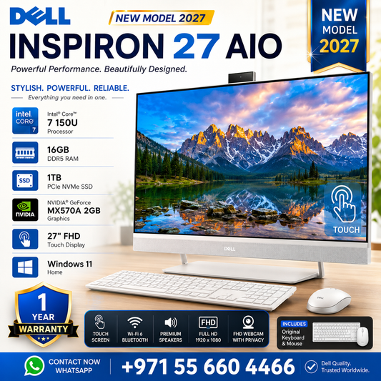 New Model 2027: Dell Inspiron 27 AIO | 27" Touch | Intel Core 7 150U | 16GB | 1TB SSD | MX570A 2GB | Win 11 Home | White | Original Keybd & Mouse