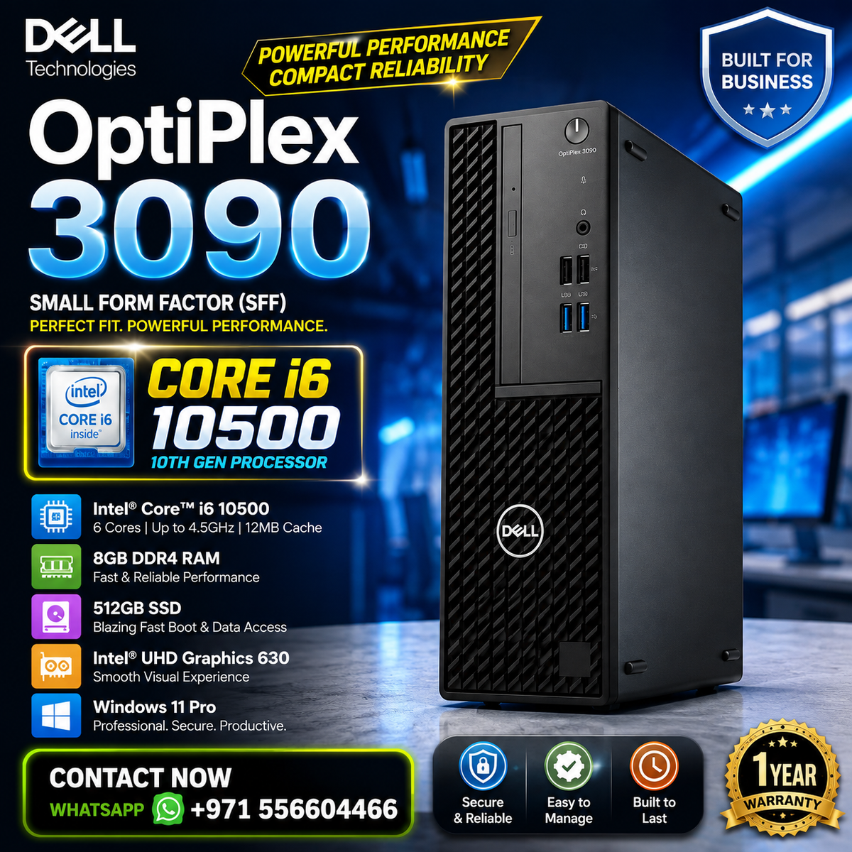 New Model 2027: Dell OptiPlex 3090 SFF | Intel i5 10th Gen | 8GB DDR4 | 512GB SSD | Win 11 Pro | Black | Keybd & Mouse