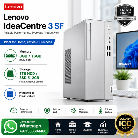 New Model 2027: Lenovo IdeaCentre 3 SFF | Intel i5-12400 | 8GB DDR4 | 256GB SSD | Intel UHD | Win 11 Pro | Silver Wired Keybd & Mouse