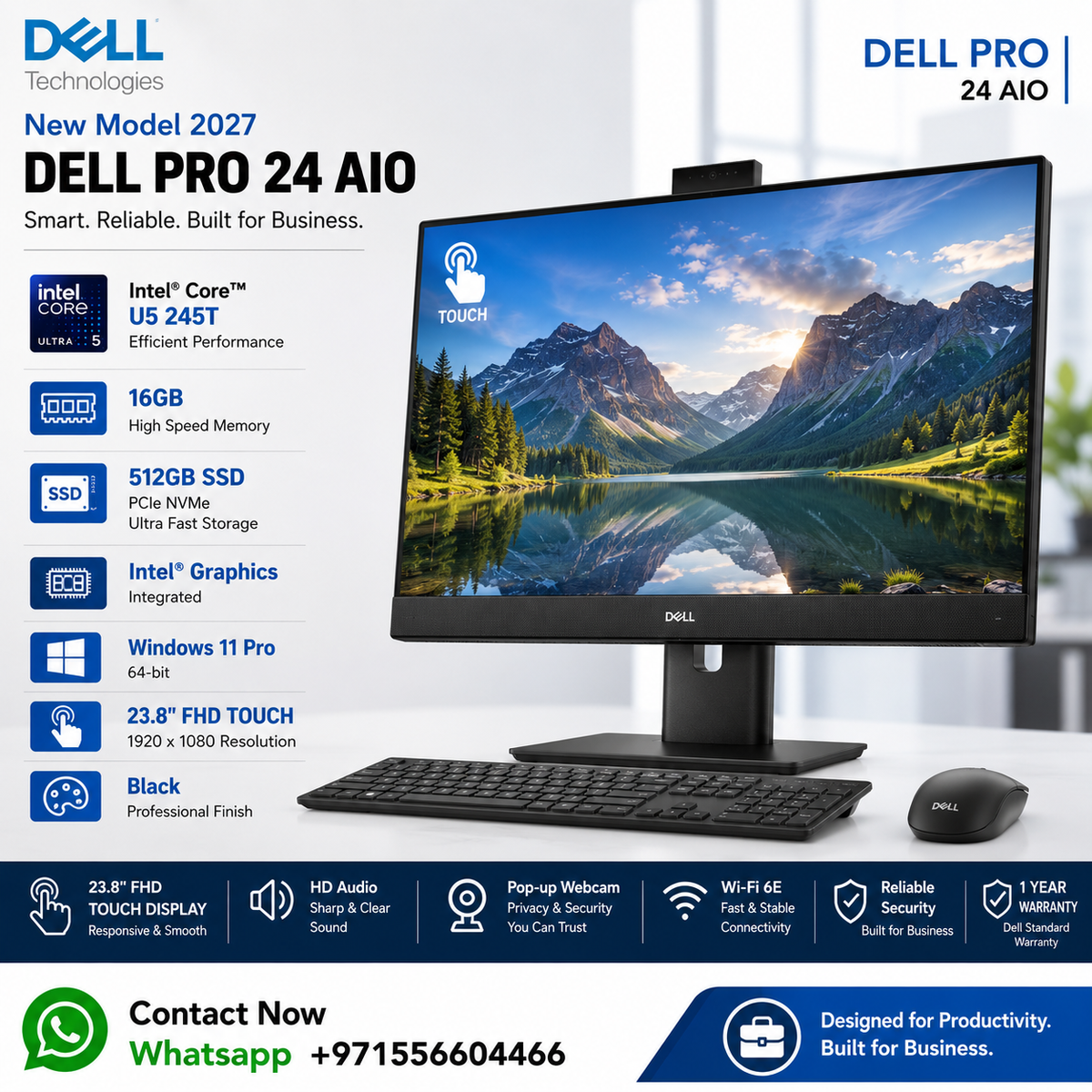 New Model 2027: Dell Pro 24 AIO | 23.8" Touch | Intel U5 245T | 16GB | 512GB SSD | Intel Graphics | Win 11 Pro | Black | Original Keybd & Mouse