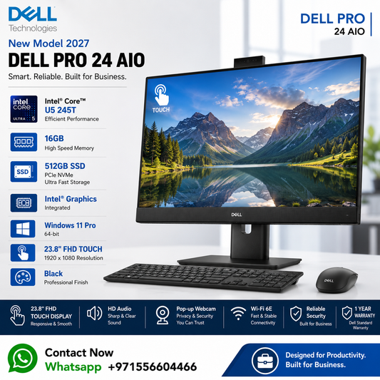 New Model 2027: Dell Pro 24 AIO | 23.8" Touch | Intel U5 245T | 16GB | 512GB SSD | Intel Graphics | Win 11 Pro | Black | Original Keybd & Mouse