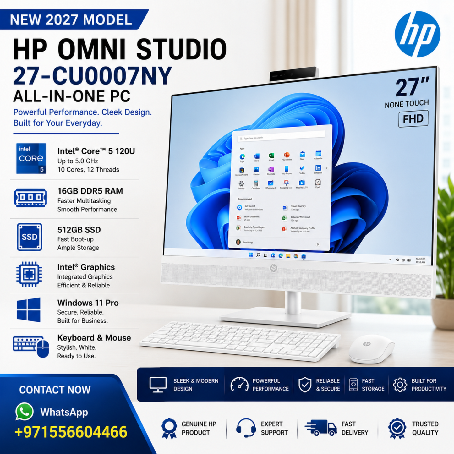 New 2027 Model: HP OmniStudio AiO 27-CU0007NY All-in-One | 27" None Touch FHD | Core™️ 5 120U up to 5.0 GHz | 16GB DDR4 RAM | 512GB SSD | Win 11 Pro | WHITE | Keyboard & Mouse
