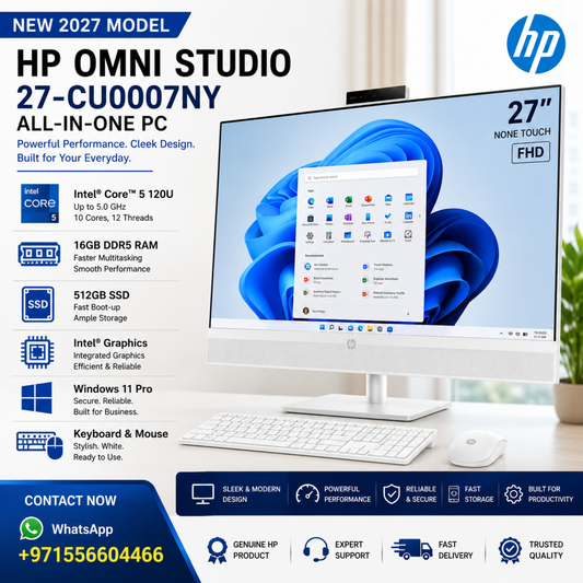 New 2027 Model: HP OmniStudio AiO 27-CU0007NY All-in-One | 27" None Touch FHD | Core™️ 5 120U up to 5.0 GHz | 16GB DDR4 RAM | 512GB SSD | Win 11 Pro | WHITE | Keyboard & Mouse