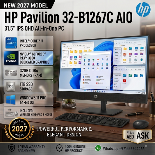 New 2027 Model: HP Pavilion 32-B1267C AIO | 31.5" IPS QHD | Intel i7 | 32GB RAM | 1TB SSD | RTX 3050 | Win 11 Pro | Black | Wireless Keybd & Mouse