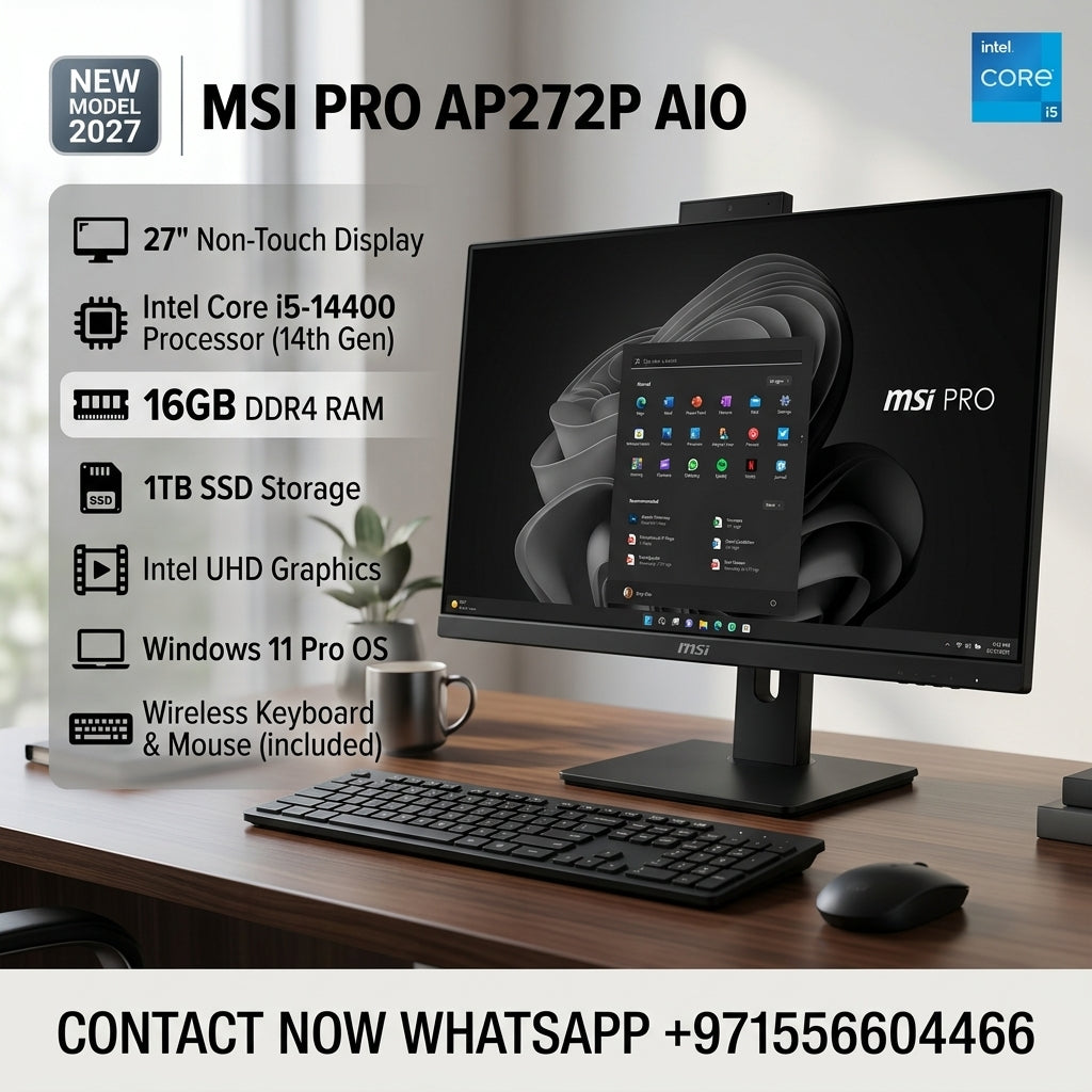 New Model 2027: MSI PRO AP272P AIO | 27" Non-Touch | Intel i5-14400 | 16GB | 1TB SSD | Intel UHD | Win 11 Pro | Black | Wireless Keybd & Mouse