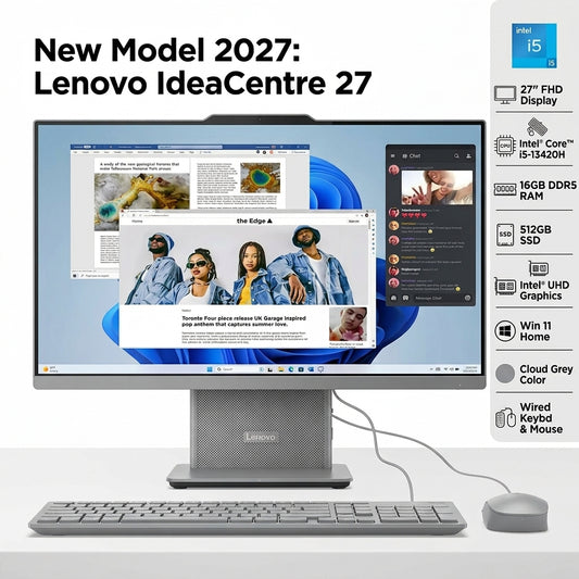 New Model 2027: Lenovo IdeaCentre 27 | 27" FHD | Intel i5-13420H | 16GB | 512GB SSD | Intel UHD | Win 11 Home | Cloud Grey | Wired Keybd & Mouse